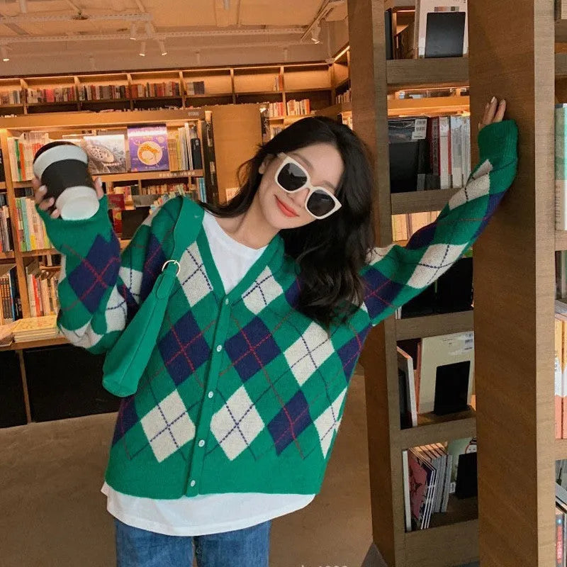 Casual acrylic knitted cardigan in macaron colours with Japanese Korean styling
