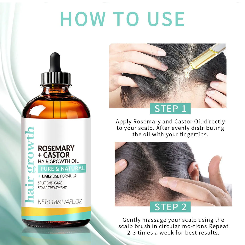 118ml bottle of bright yellow hair treatment oil with a massage brush for strong hair care.