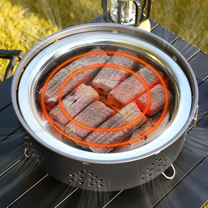 Portable stainless steel barbecue grill with detachable parts for outdoor camping use