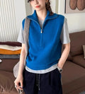 Retro half zip sleeveless knit vest with 3D pattern in mesh fabric