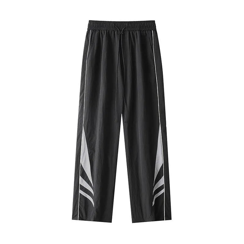Men's black loose-fit straight-leg casual trousers made from thin cotton blend fabric for summer
