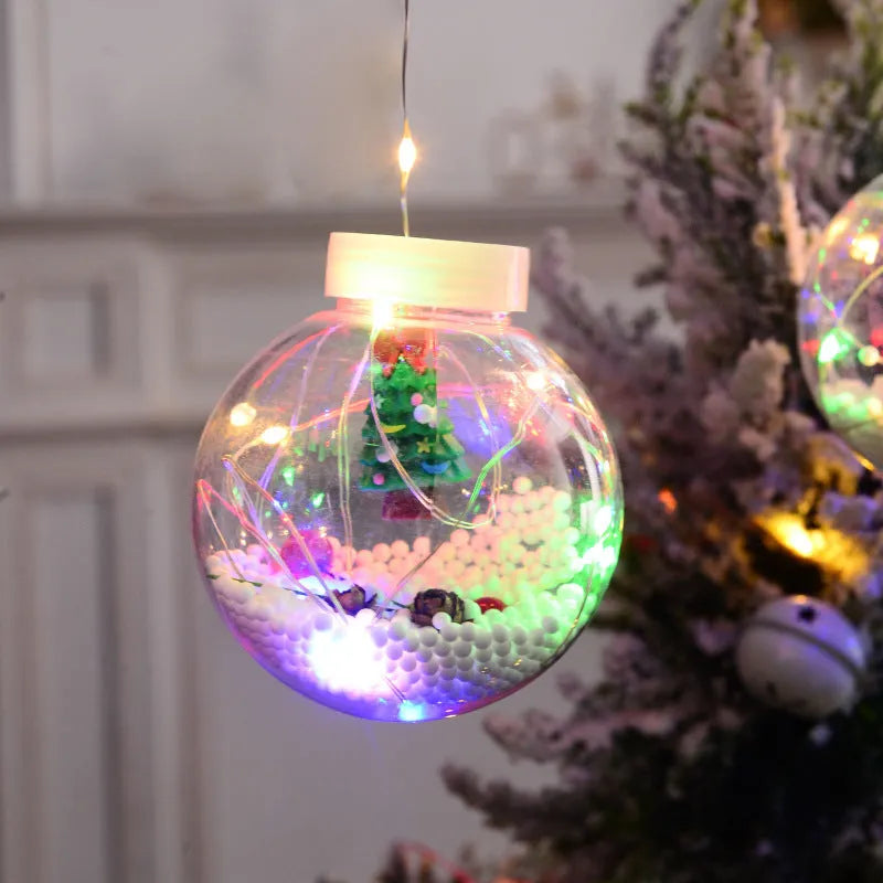 10-piece LED Christmas curtain light set with snowman and Christmas tree wishing ball designs for window decoration