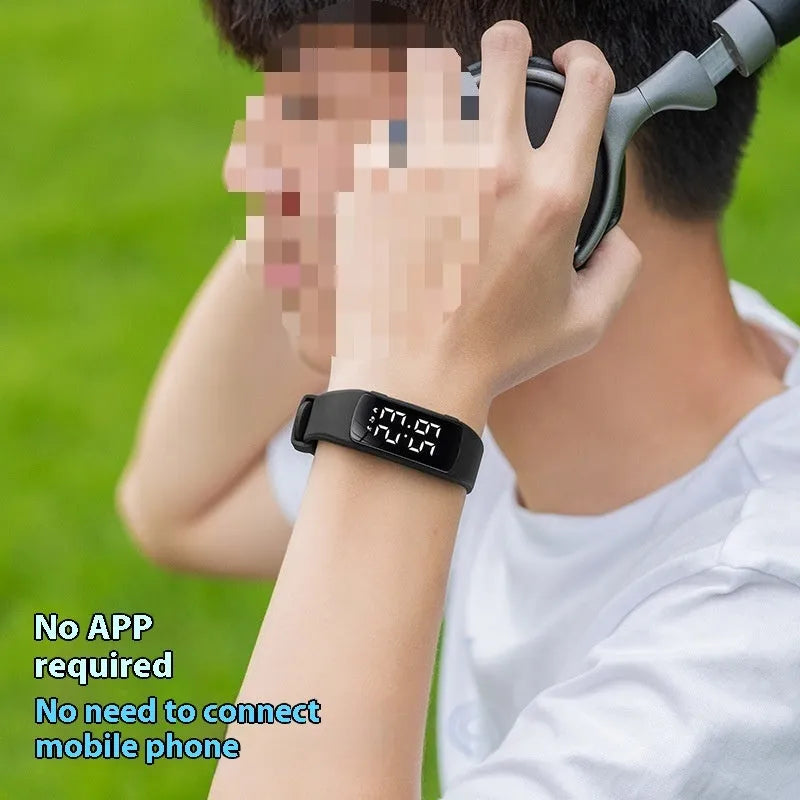 Smart waterproof electronic watch with vibration alarm on silicone strap, showing LED display and ABS case