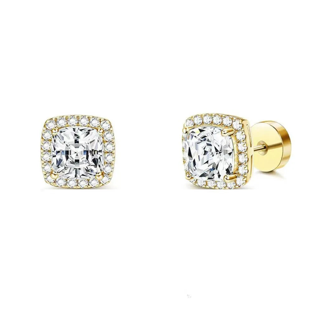 Geometric diamond square bag earrings in stainless steel 8mm single size steel colour finish