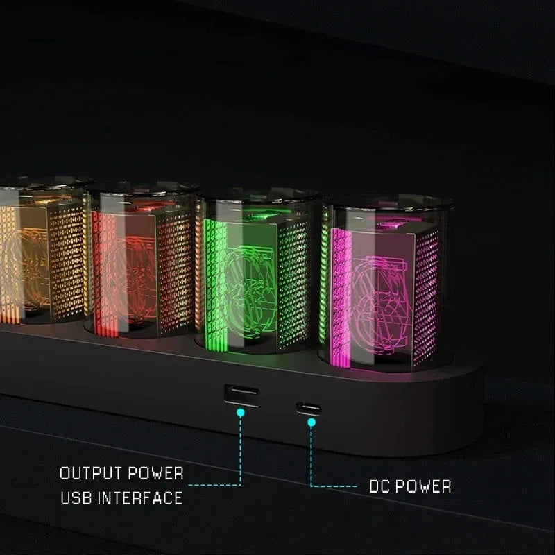 RGB Luminotron digital desktop clock with LED colour display in black, white or wood grain finish