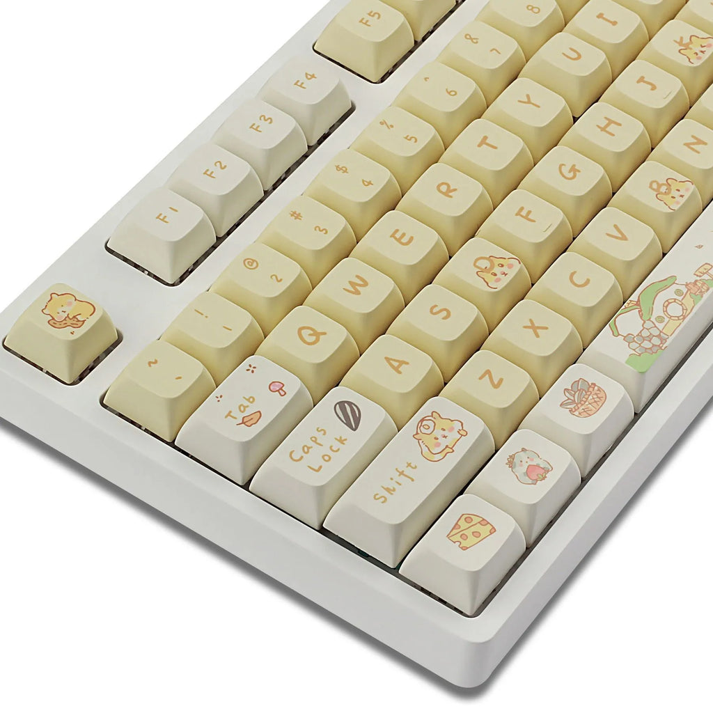Mechanical keyboard keycap set in custard cute mouse grey design for 68 to 100 key layouts