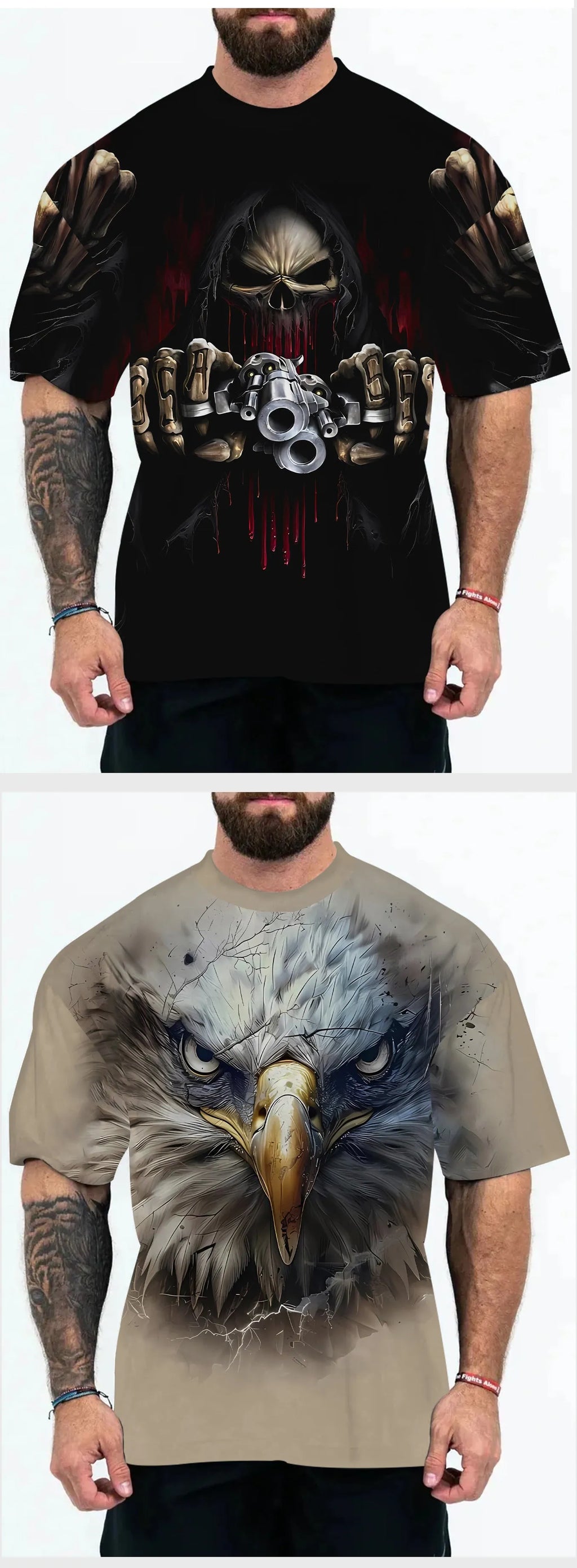 Men's loose fit short sleeve t-shirt with a choice of coloured letters or eagle head graphic print.