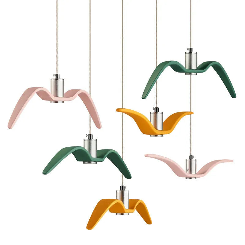 Nordic modern macaron-shaped LED chandelier light fitting in multiple colour options.