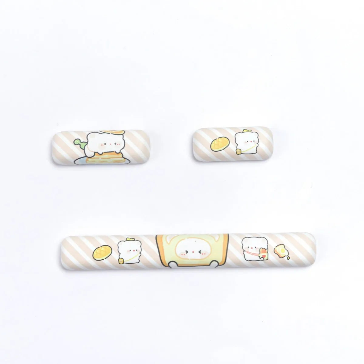 PBT mechanical keyboard key cap set with steamed bread bear design showing thermal sublimation printing