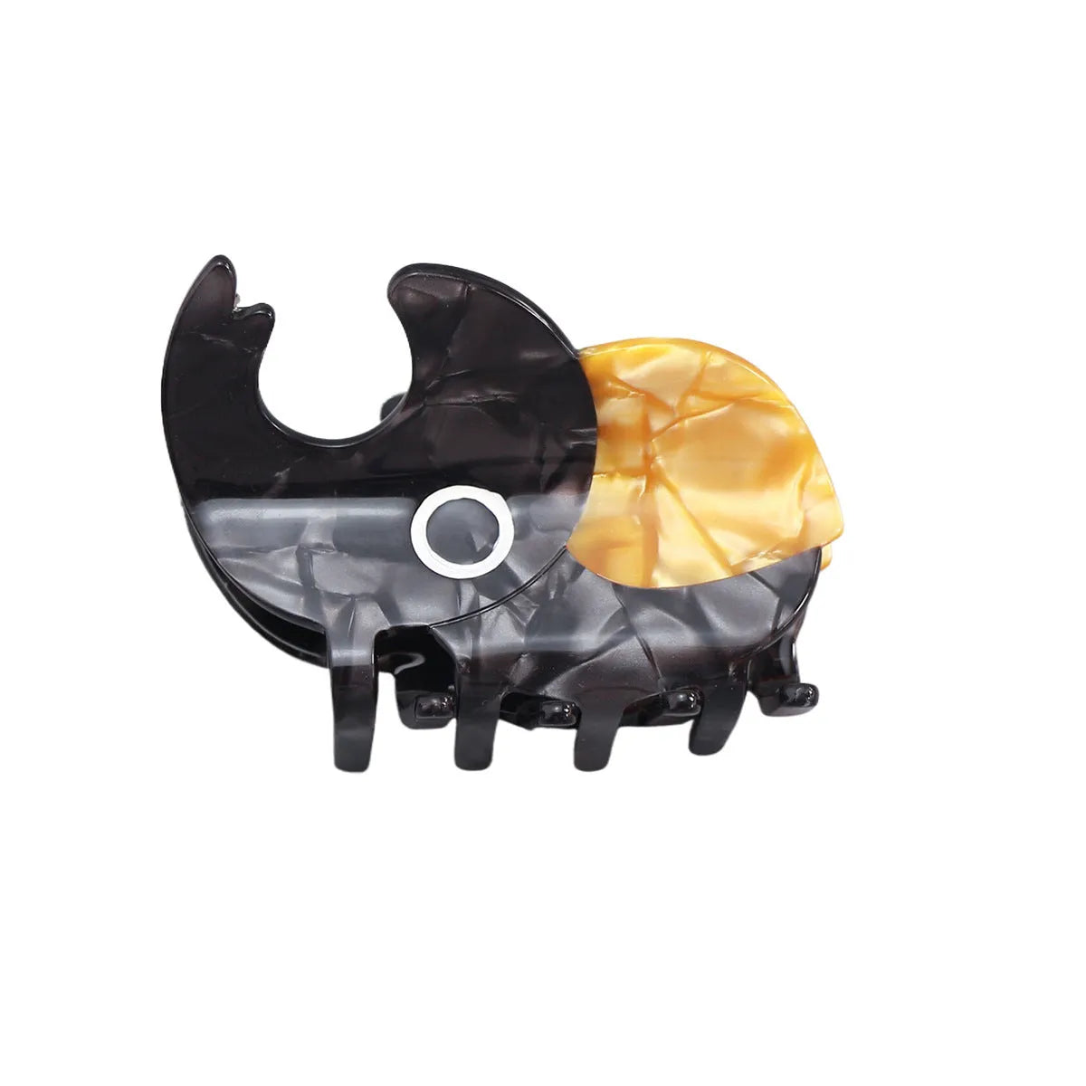 Handmade cellulose acetate beetle hair clip with cartoon insect design in green, orange, or white