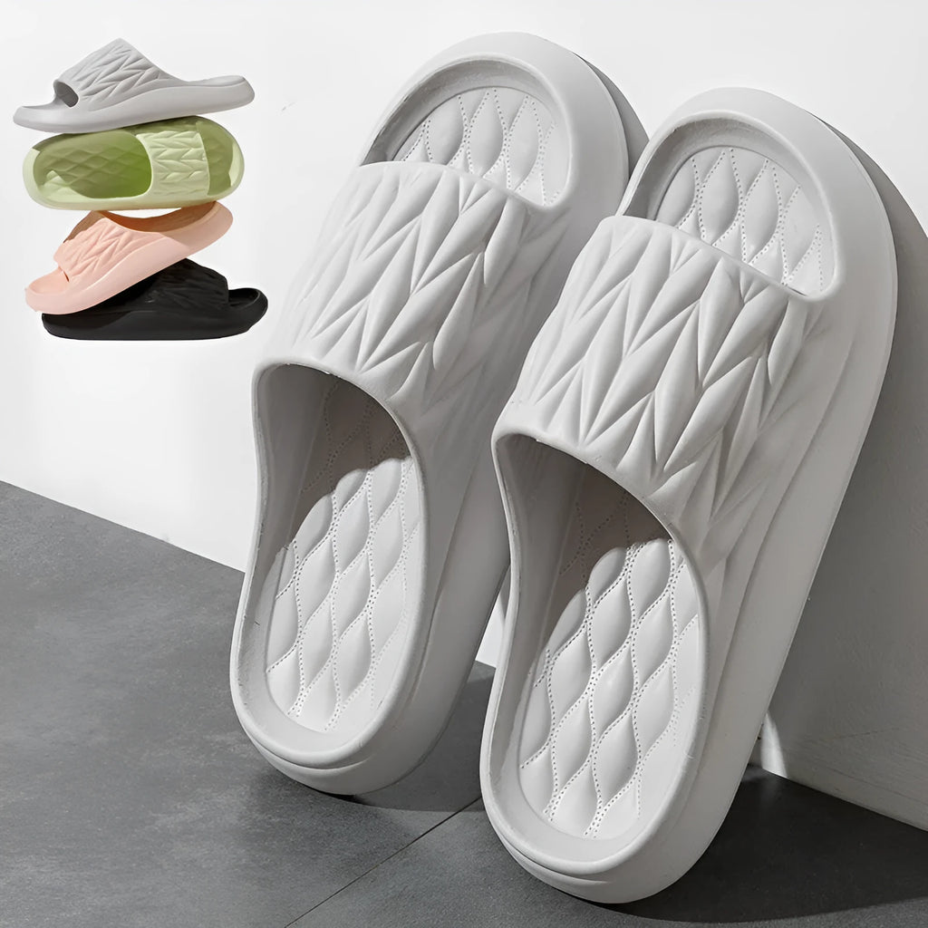 EVA household slippers with leaf texture pattern in multiple colour options