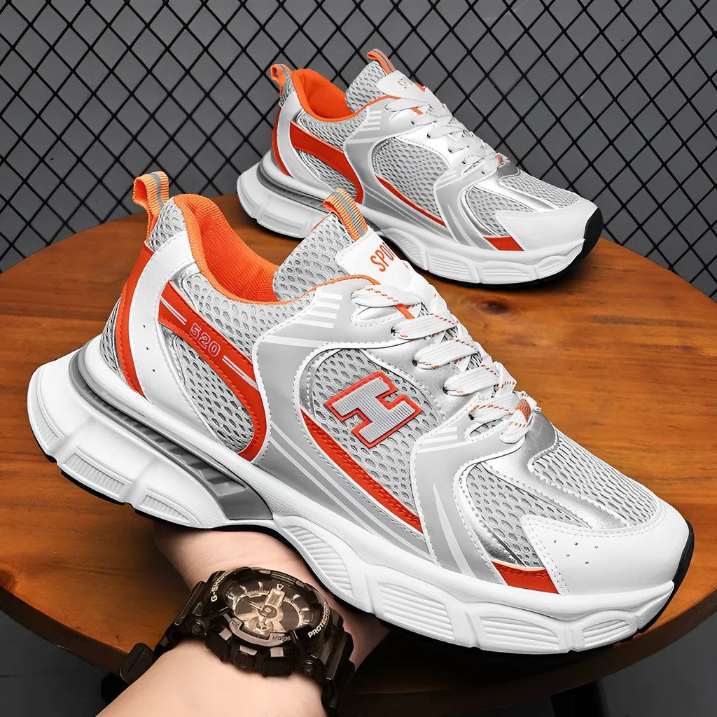 Men's casual running shoe in mesh with a plastic sole, shown in a choice of colours.