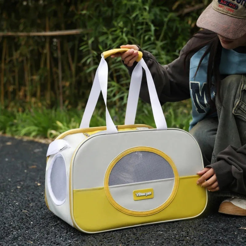 Outdoor foldable cat school backpack in oxford cloth, shown in a blue colour variant.