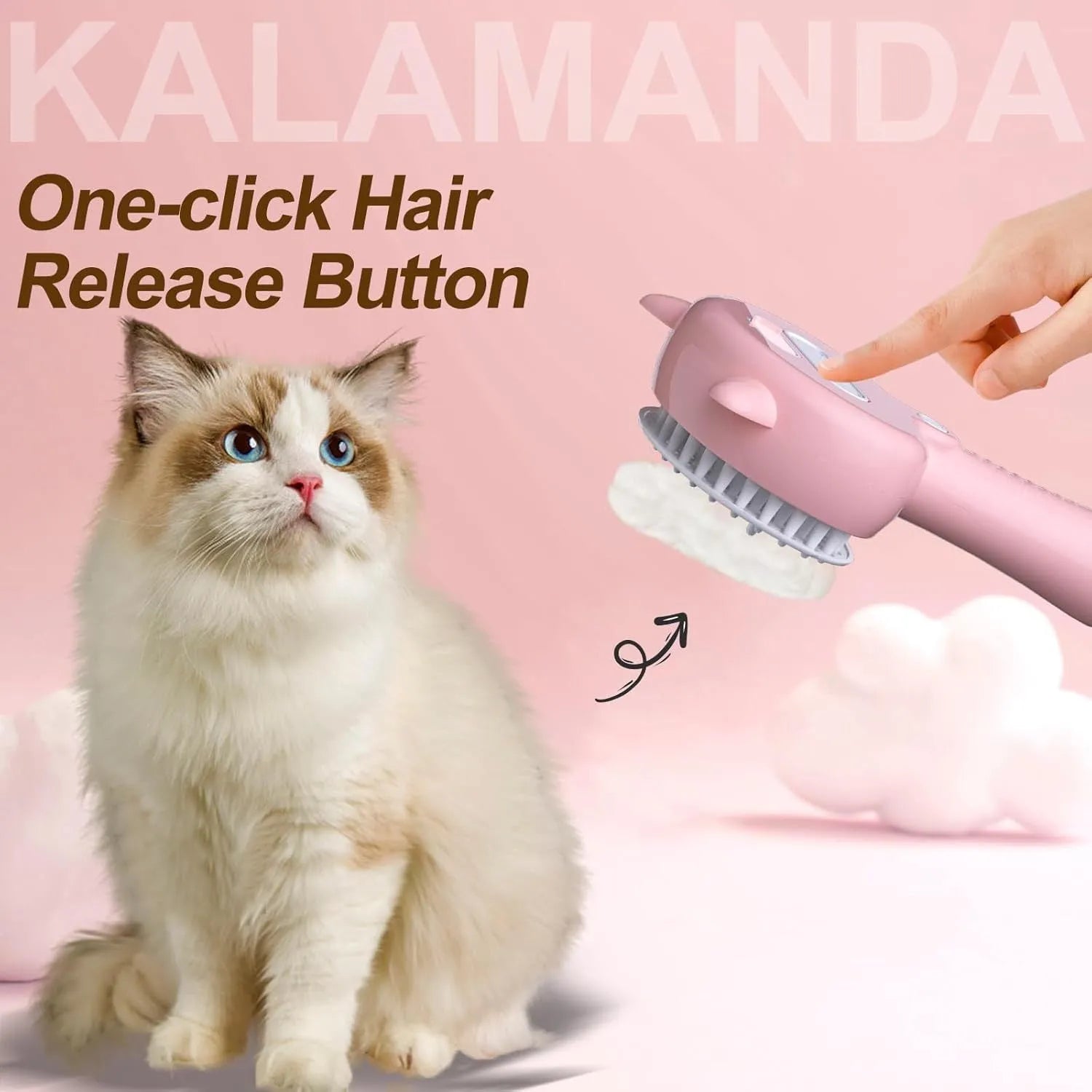 Blue cat steam brush with cat ear design and rubber bristles for pet grooming