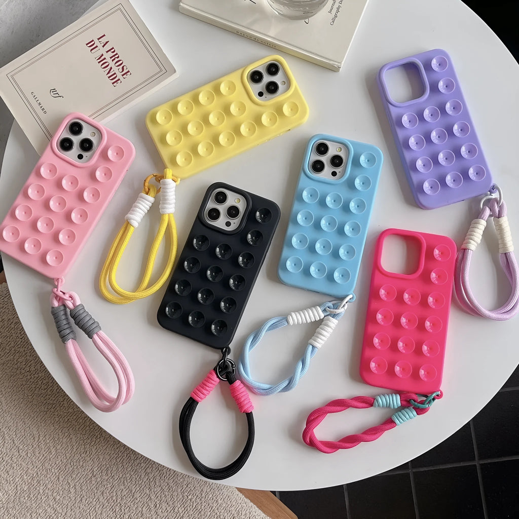 Silicone phone case with suction cup lanyard in RW Black Shell for iPhone models