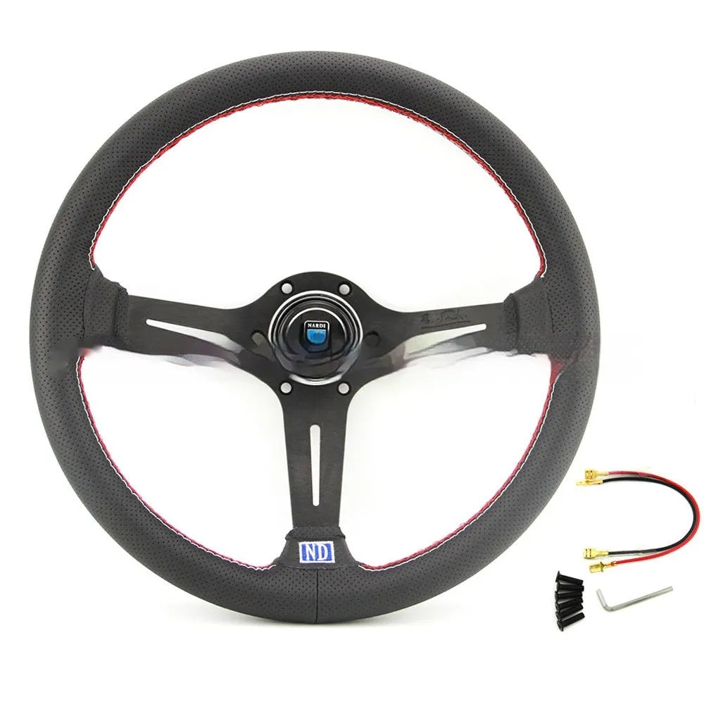 14-inch leather steering wheel with concave centre in black or silver skeleton options