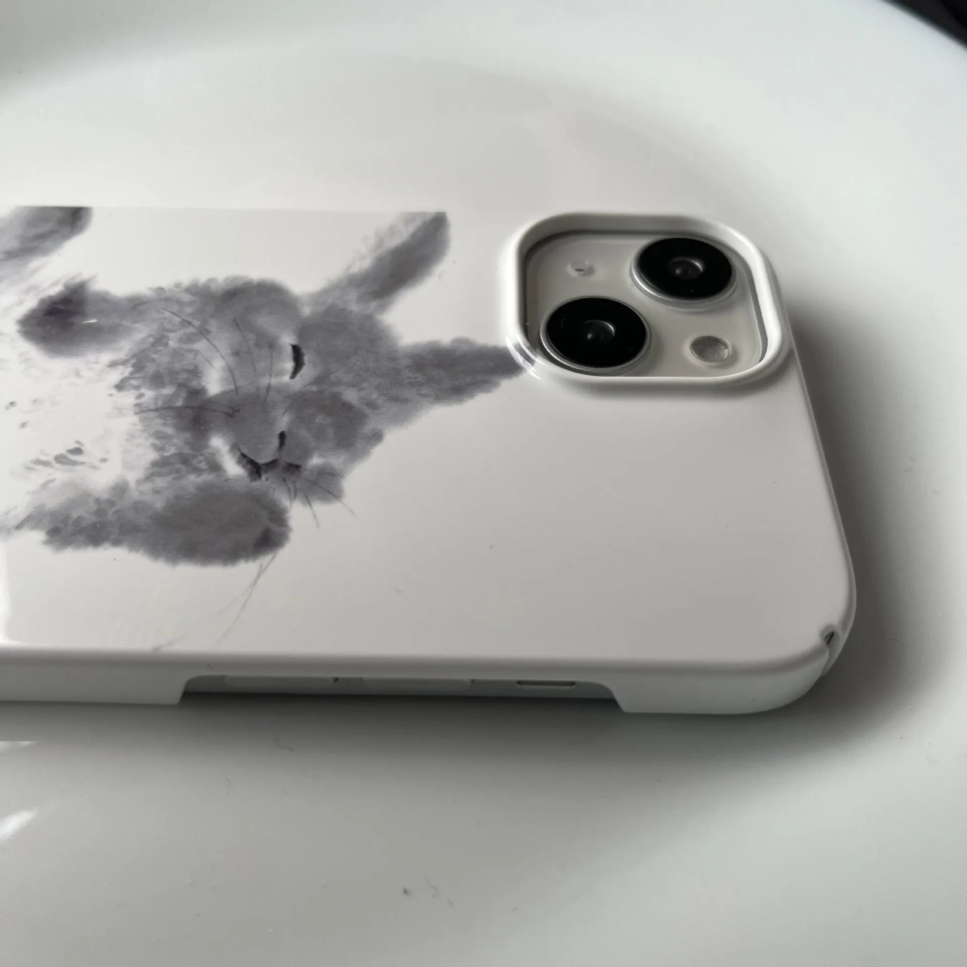 Rabbit Chinese ink art film phone case for iPhone, protective shell with glossy finish