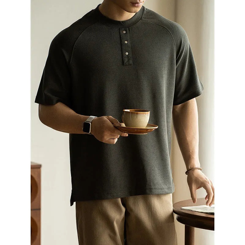Casual loose terry fabric top with raglan sleeves in smoky grey colour