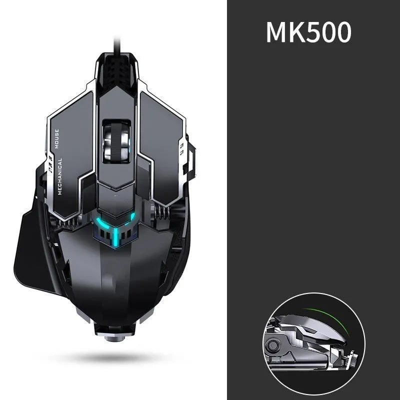 Forerunner MK500 wired esports gaming mouse in metallic black with USB cable