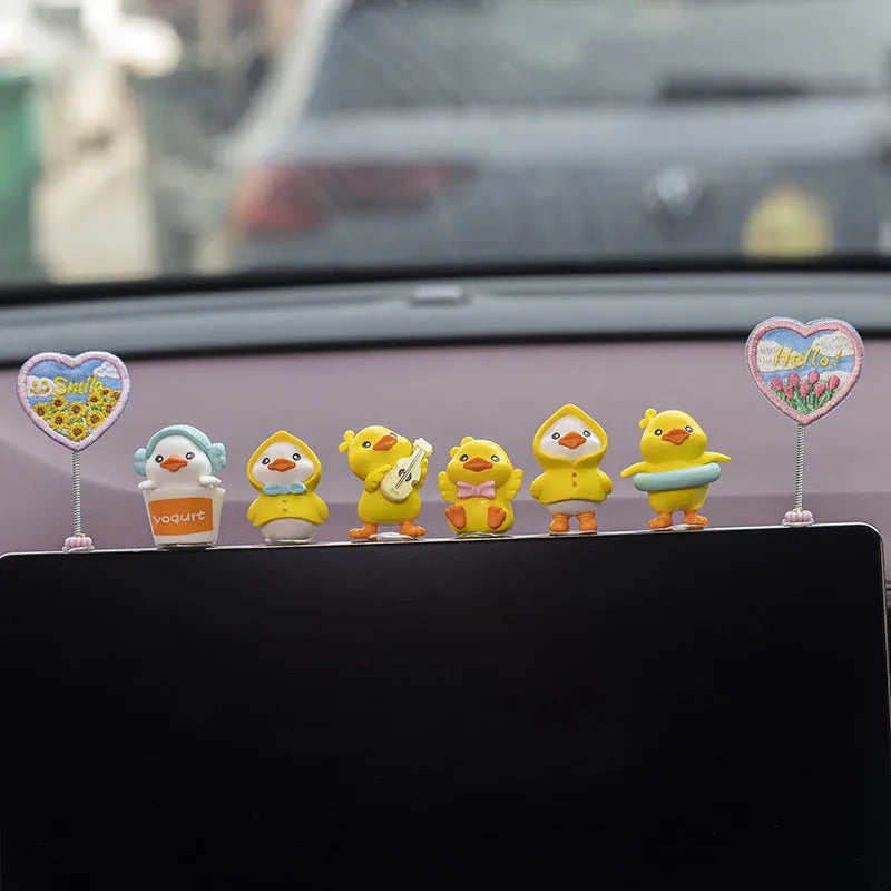 PVC car dashboard decoration set with six cartoon ducklings and hello sign