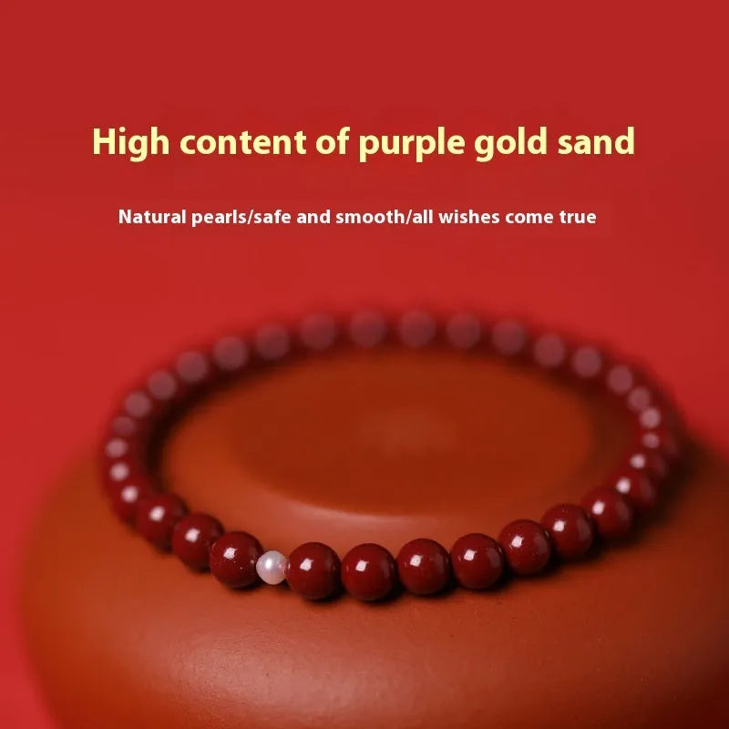 Polished cinnabar bracelet with purple gold sand beads and constellation motif, available in 4mm 5mm 6mm
