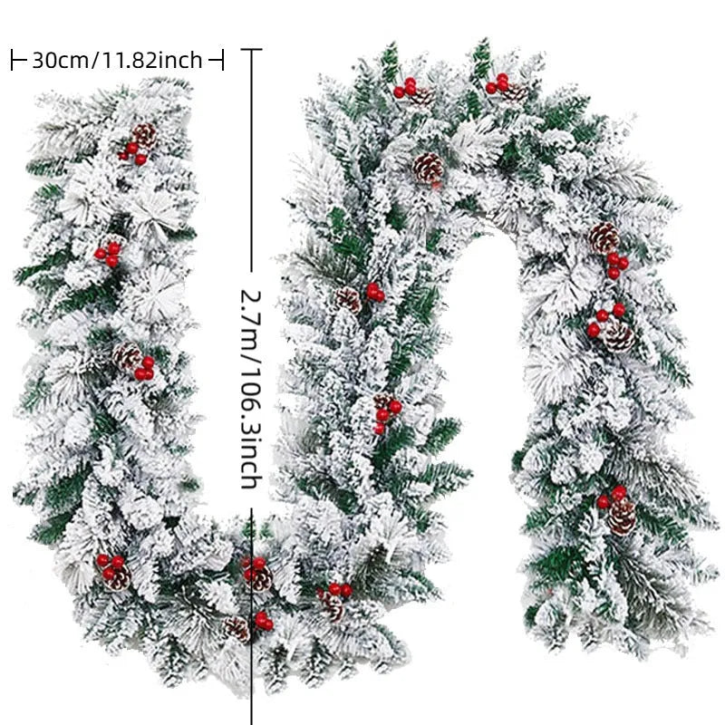 Christmas rattan vine decoration with flocking snow effect in American style design
