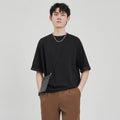 Men's drape knit T-shirt loose casual short sleeve solid colour polyester blend black