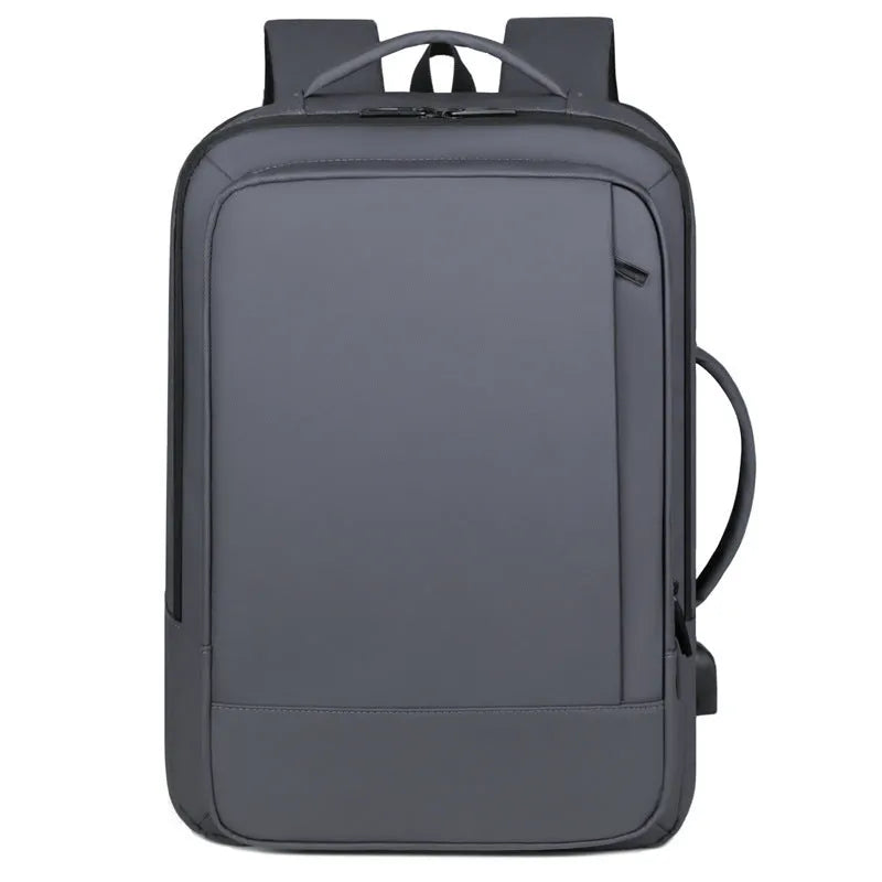 Black waterproof Oxford cloth backpack with curved shoulder straps showing business style and 20-35L capacity