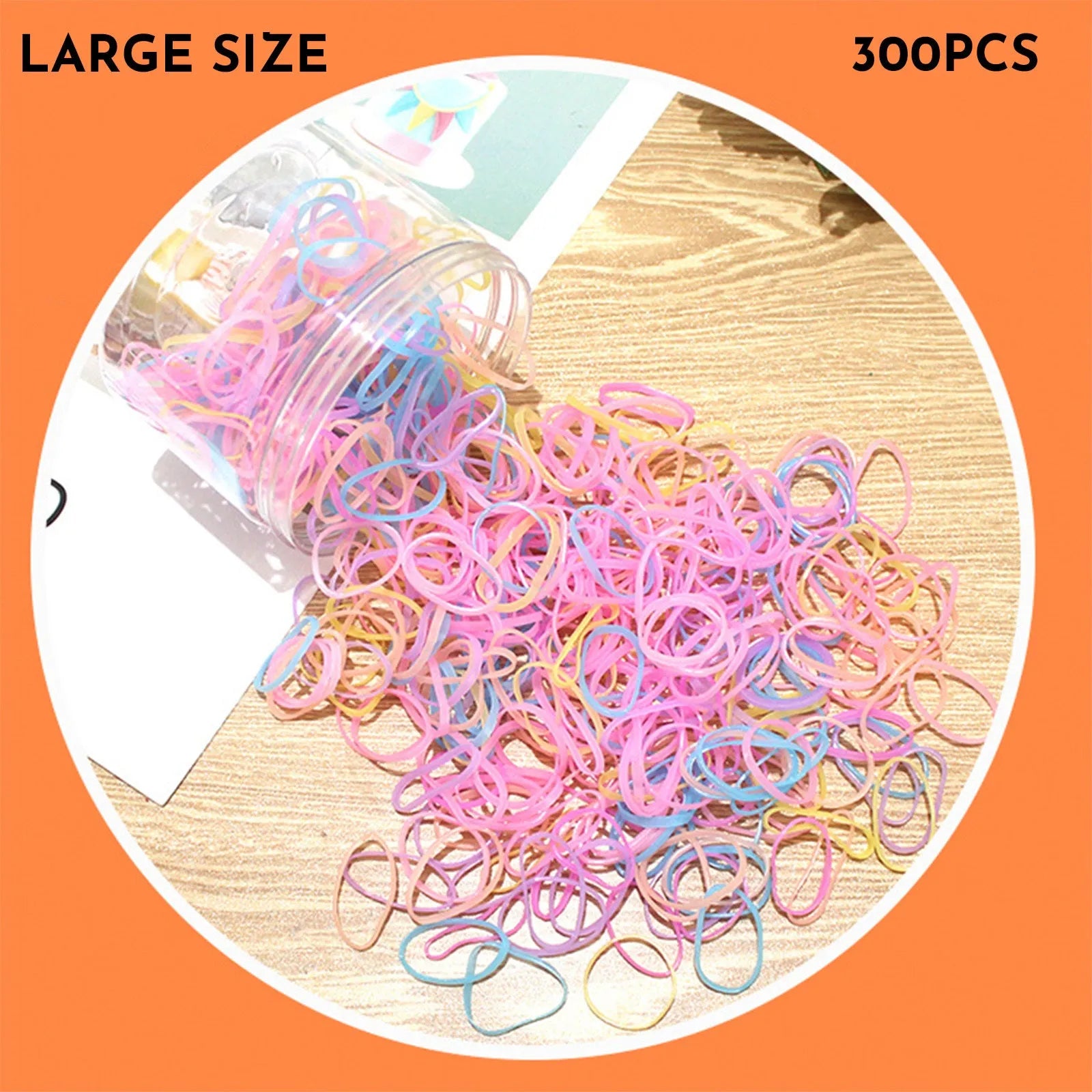 Multicoloured TPU baby hair ties in a reusable transparent storage container