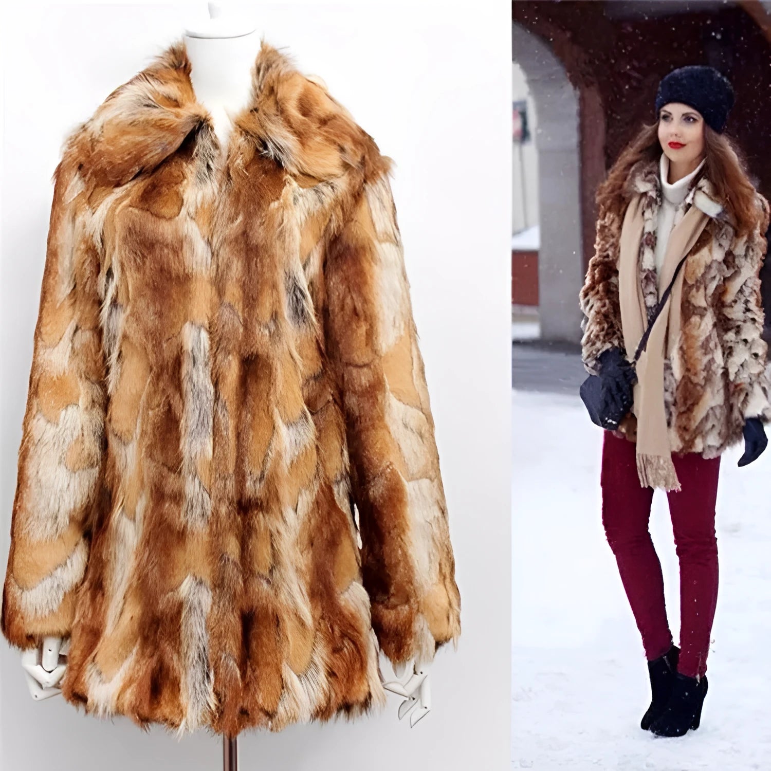 Women's slim leather jacket with a bold tiger pattern on faux fur, showing regular long sleeves.