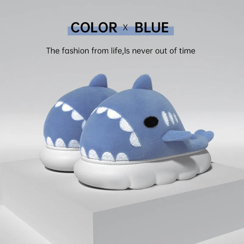 Shark slippers warm winter house shoes with suede upper and anti-skid sole