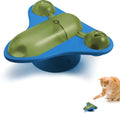 Blue interactive pet puzzle toy with bell, catnip holder and airplane snack compartment on suction cup base