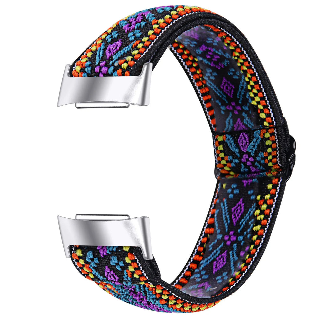 Elastic printed watch strap for Fitbit Charge 6 shown in multiple colour options