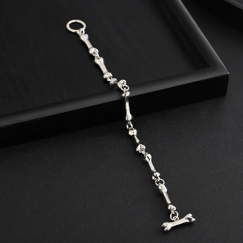 Silver bone string bracelet, unisex alloy geometric hip hop jewellery with S965-A colour and gift box option