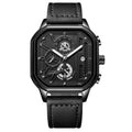 Men's belt-style quartz sports watch showing black or gold shell options with nail accents on a wrist.