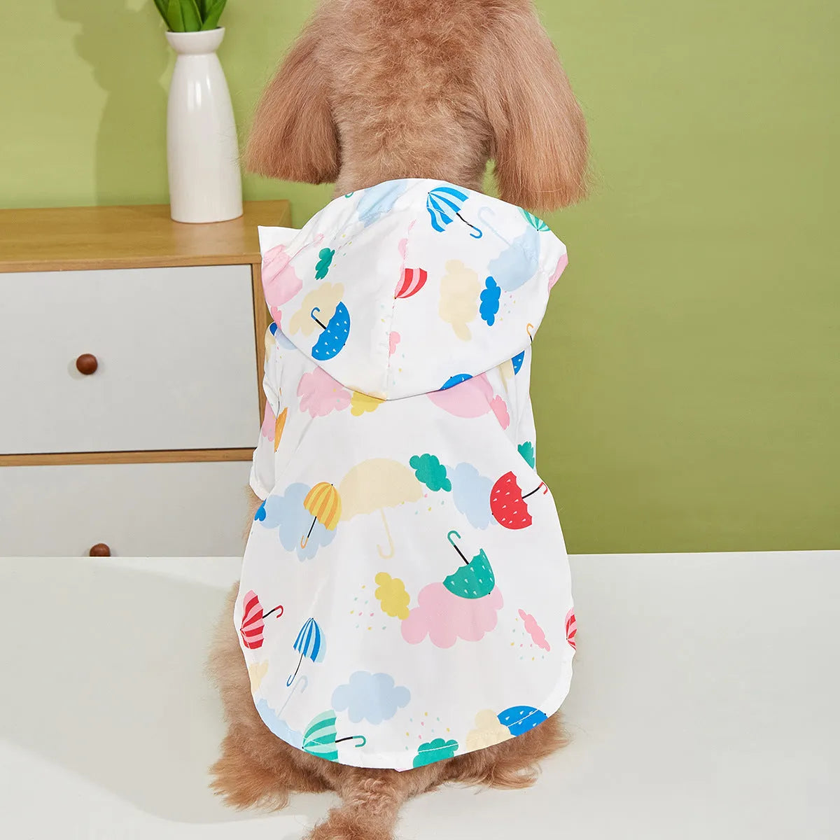 Colourful cartoon umbrella pattern pet raincoat for dogs and cats in polyester material