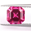 Cultivated ruby gemstone in multiple carat sizes and cut styles including round and princess square