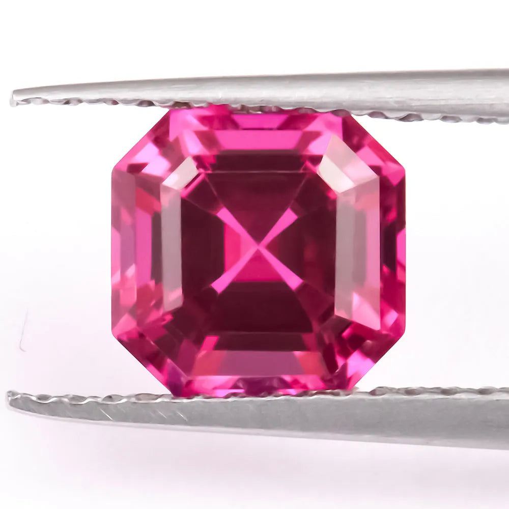 Cultivated ruby gemstone in multiple carat sizes and cut styles including round and princess square