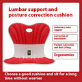 Grey ergonomic waist support cushion on office chair for posture correction