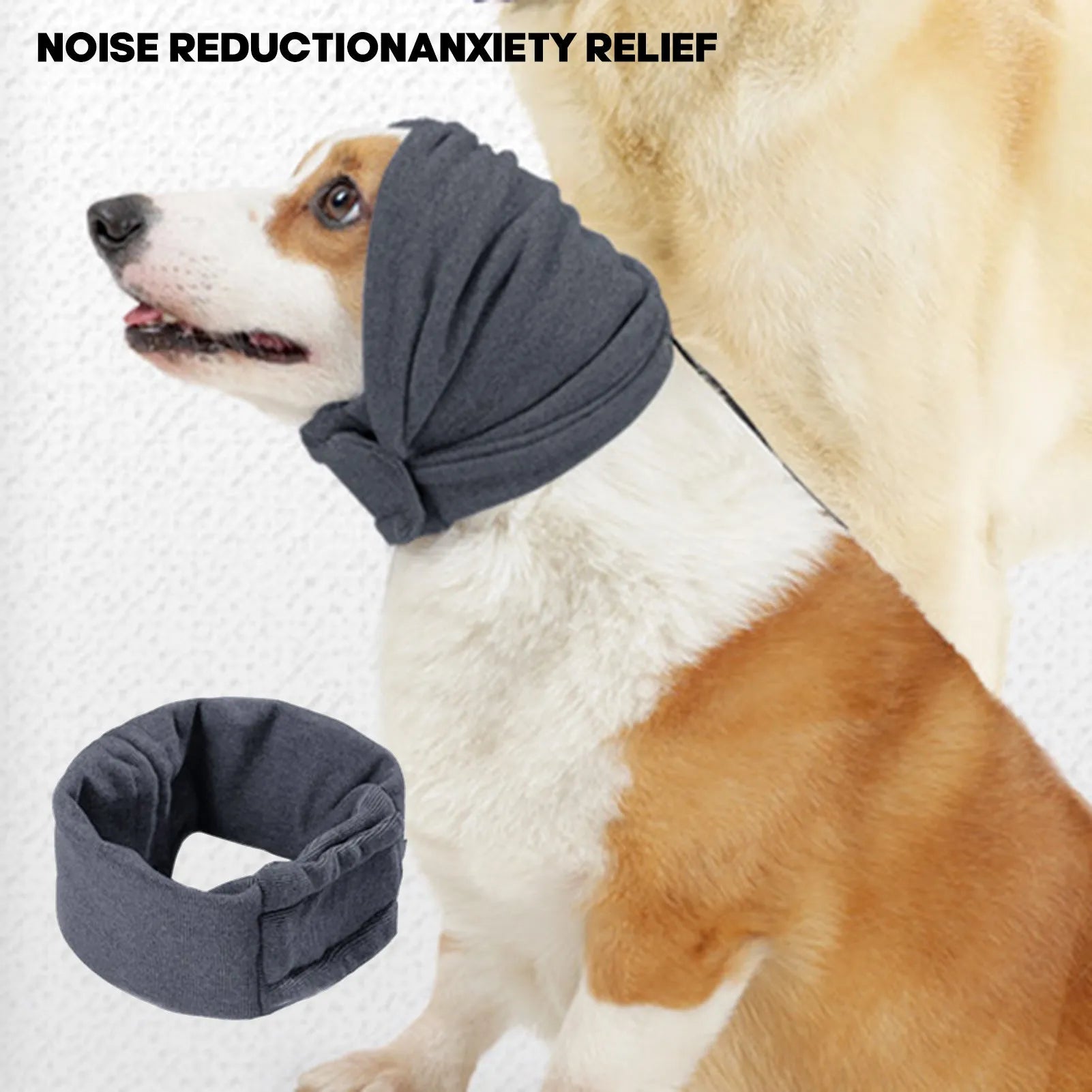 Polyester dog calming hoodie head wrap in black or purple colours with size options for noise reduction and hair management