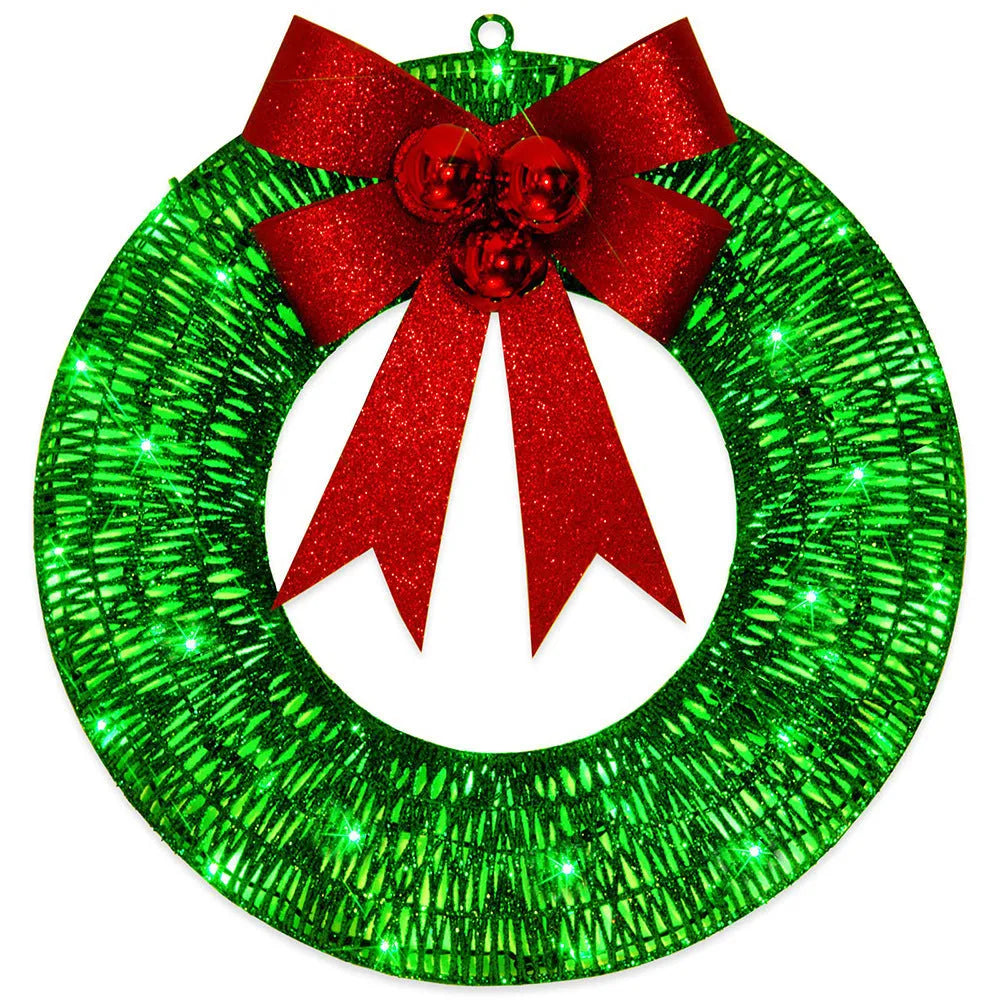 50cm handmade Christmas garland with bowknot, 140 LED warm lights, gold or green, for door or wall