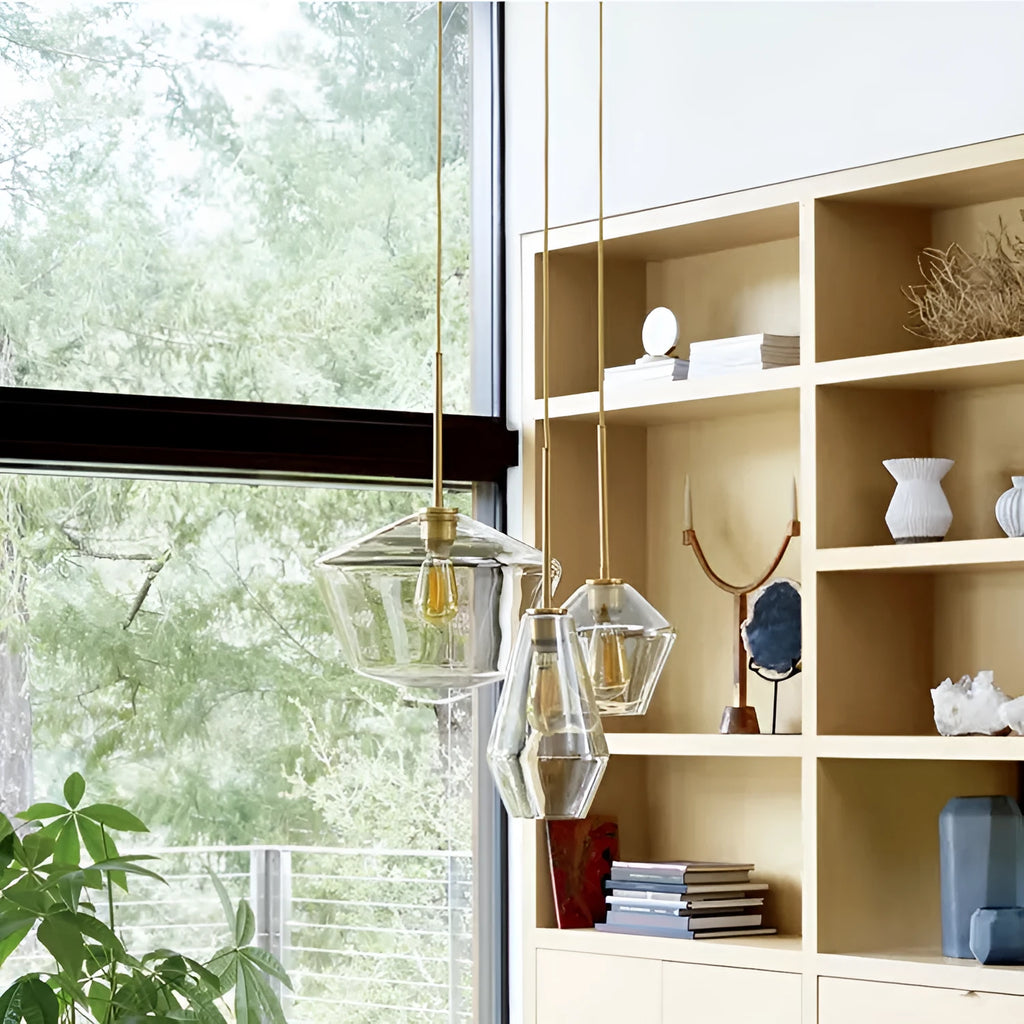 Nordic minimalist glass single head small chandelier in cognac with gold hardware iron frame