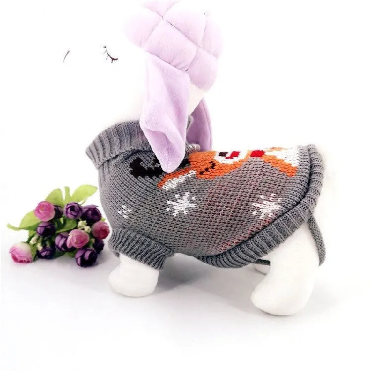 Christmas Maple Snowflake turtleneck knitted wool sweater for pet dogs, printed leaf pattern, casual style