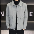 East Season men's khaki polo collar casual jacket with side seam pockets.