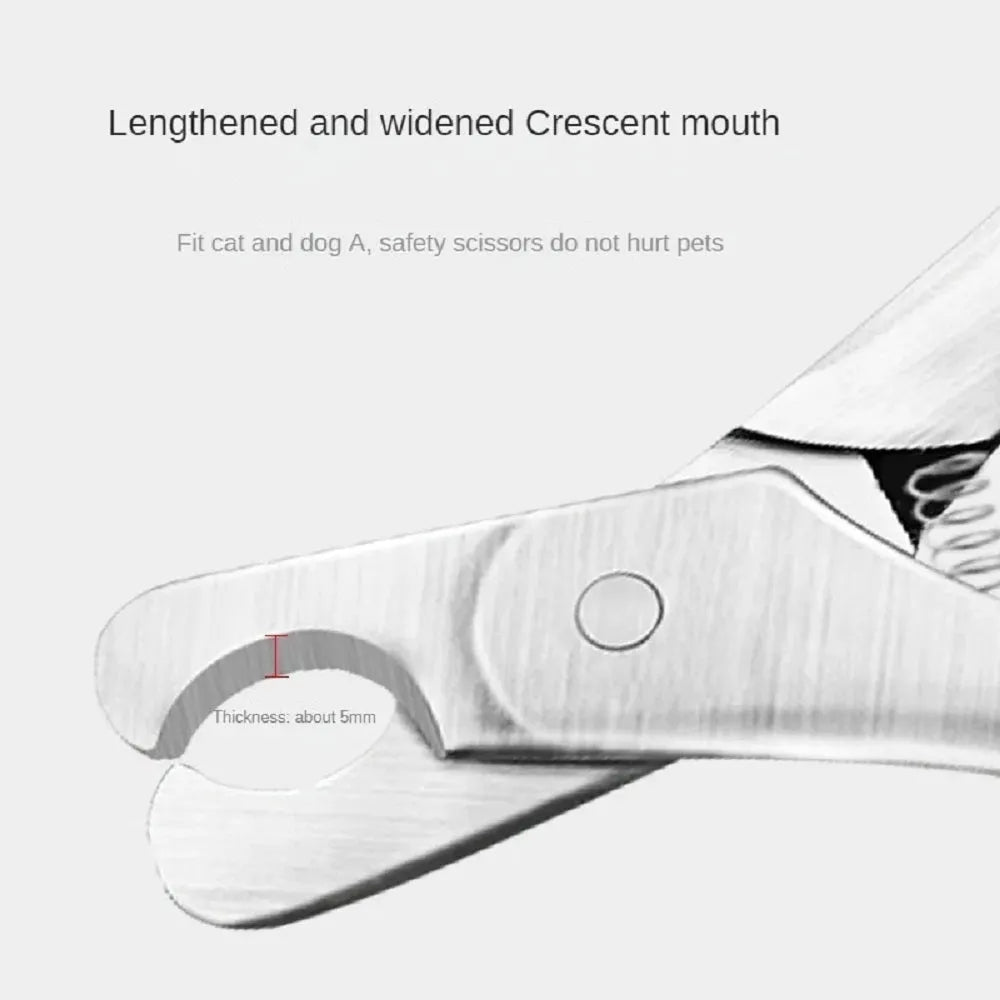 Silver stainless steel pet nail clipper with safety guard for trimming dog and cat nails
