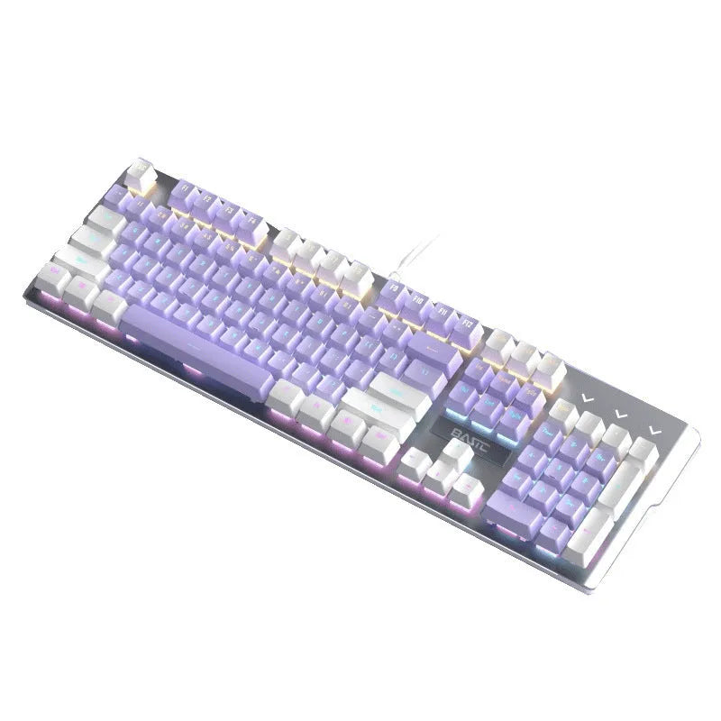 White and purple mechanical keyboard and mouse gaming combo with backlight