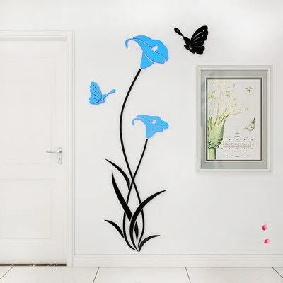 Lily shaped 3D acrylic wall sticker in pink, shown in large size with right orientation.