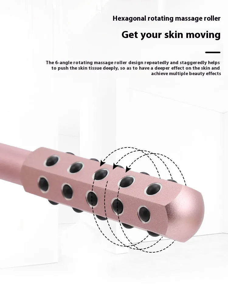 Purple handheld facial massage roller with germanium particles measuring 193mm long