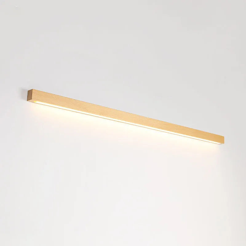 Wooden log strip wall lamp with LED lighting in walnut finish