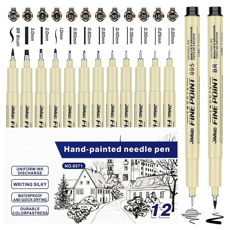 Black waterproof needle pen with syringe cartoon illustration, 133mm plastic body.